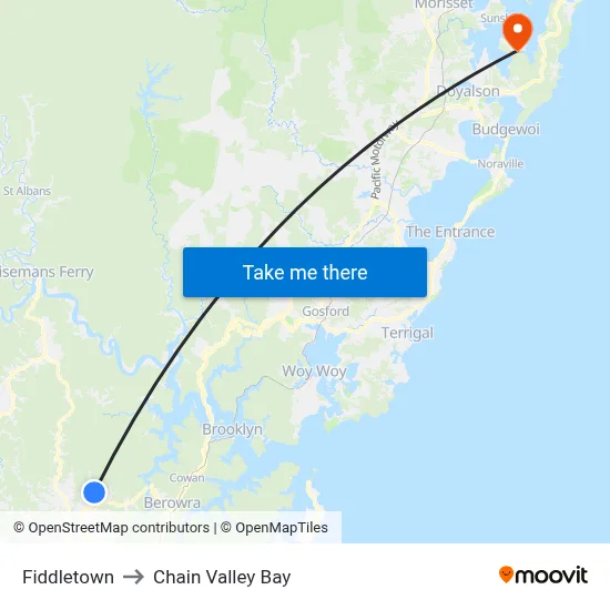 Fiddletown to Chain Valley Bay map