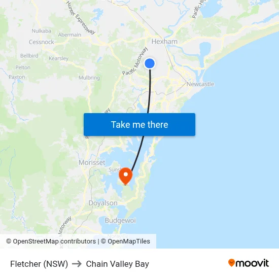 Fletcher (NSW) to Chain Valley Bay map