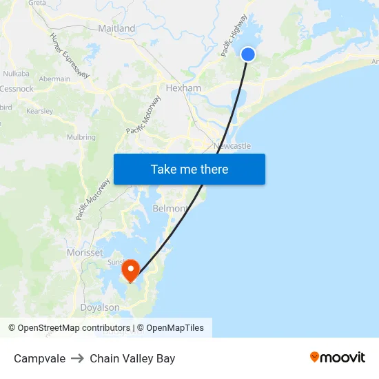 Campvale to Chain Valley Bay map