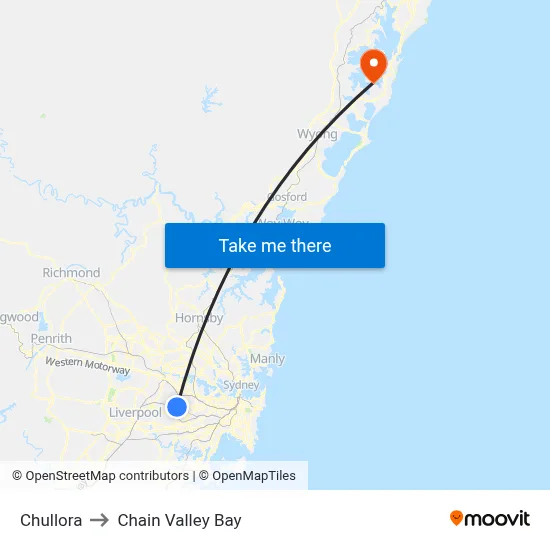 Chullora to Chain Valley Bay map