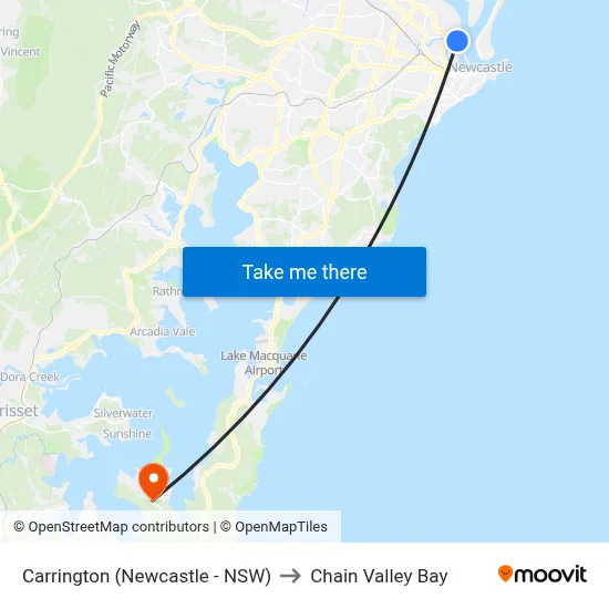 Carrington (Newcastle - NSW) to Chain Valley Bay map