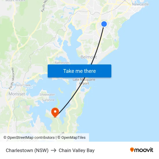 Charlestown (NSW) to Chain Valley Bay map