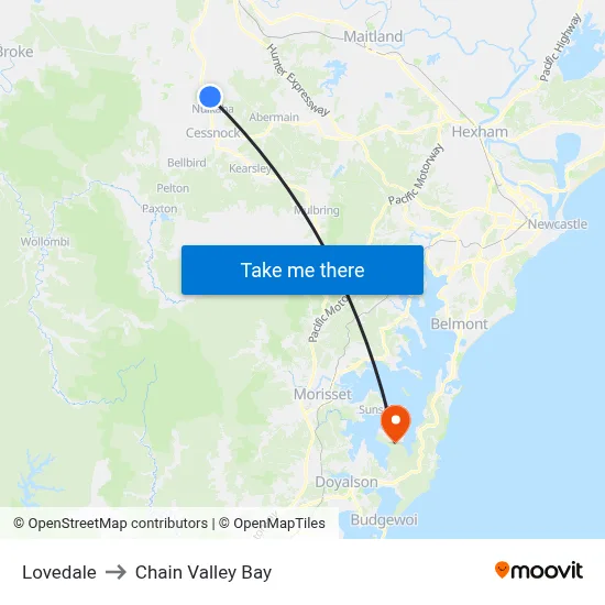 Lovedale to Chain Valley Bay map
