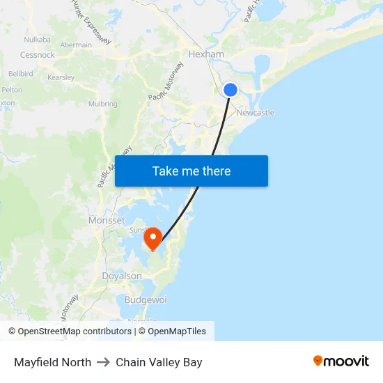 Mayfield North to Chain Valley Bay map