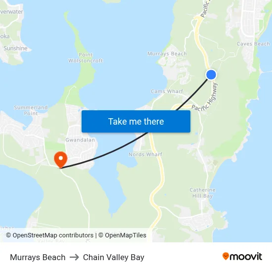 Murrays Beach to Chain Valley Bay map