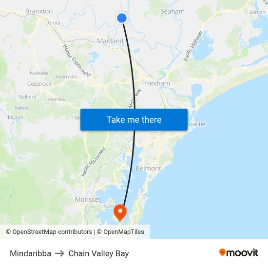 Mindaribba to Chain Valley Bay map