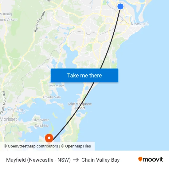 Mayfield (Newcastle - NSW) to Chain Valley Bay map