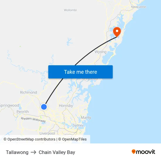 Tallawong to Chain Valley Bay map