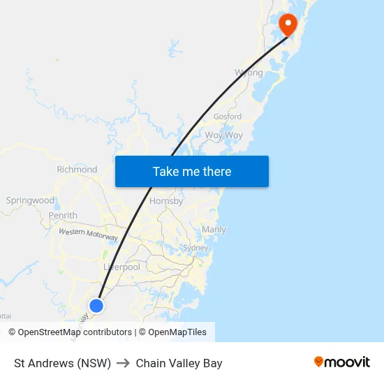 St Andrews (NSW) to Chain Valley Bay map