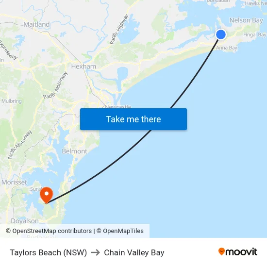 Taylors Beach (NSW) to Chain Valley Bay map