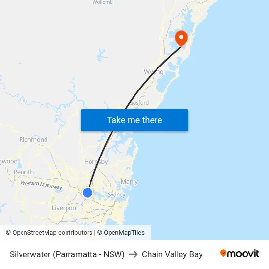Silverwater (Parramatta - NSW) to Chain Valley Bay map