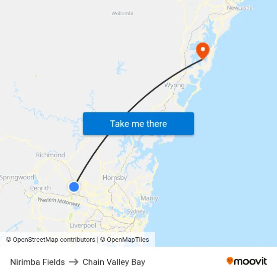 Nirimba Fields to Chain Valley Bay map