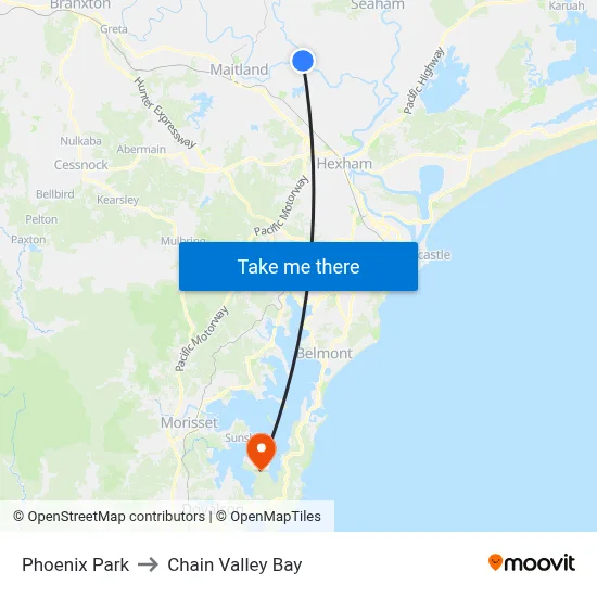 Phoenix Park to Chain Valley Bay map