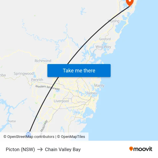 Picton (NSW) to Chain Valley Bay map