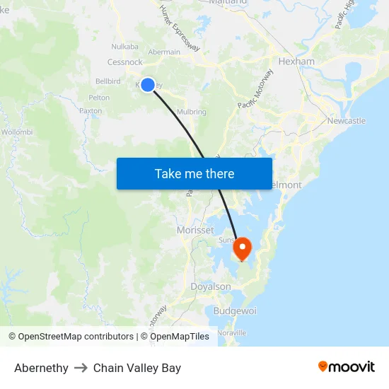 Abernethy to Chain Valley Bay map