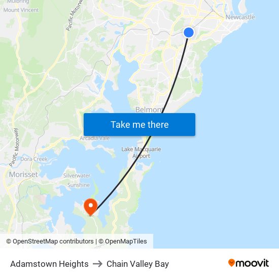 Adamstown Heights to Chain Valley Bay map