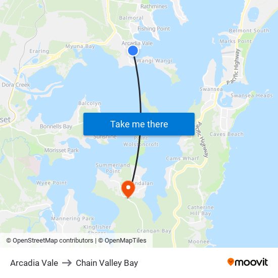 Arcadia Vale to Chain Valley Bay map