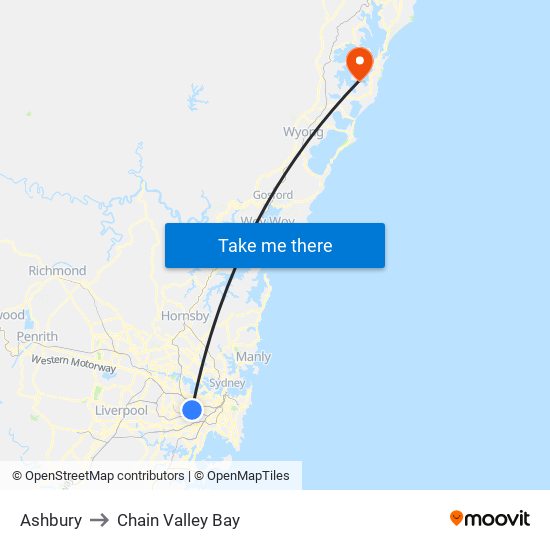 Ashbury to Chain Valley Bay map