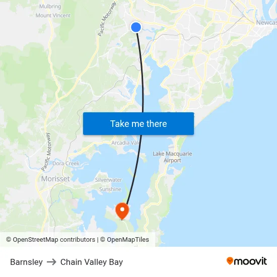 Barnsley to Chain Valley Bay map