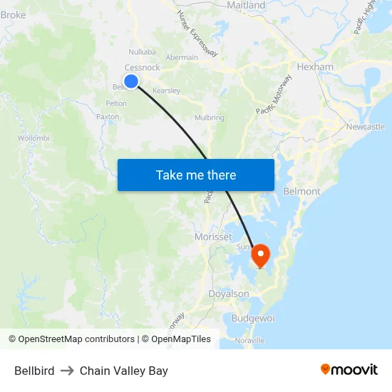 Bellbird to Chain Valley Bay map