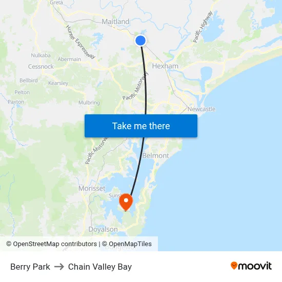Berry Park to Chain Valley Bay map