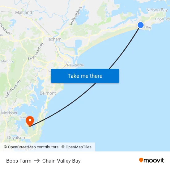 Bobs Farm to Chain Valley Bay map