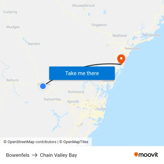 Bowenfels to Chain Valley Bay map