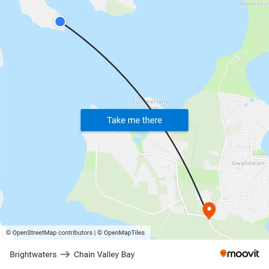 Brightwaters to Chain Valley Bay map