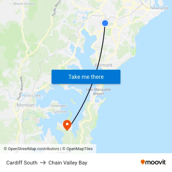 Cardiff South to Chain Valley Bay map