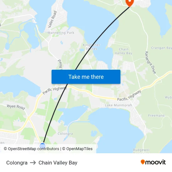 Colongra to Chain Valley Bay map