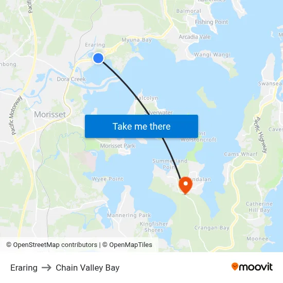 Eraring to Chain Valley Bay map