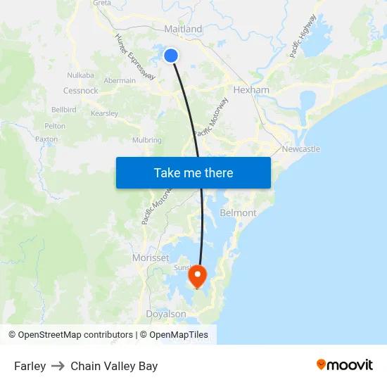 Farley to Chain Valley Bay map