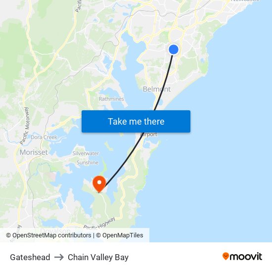 Gateshead to Chain Valley Bay map