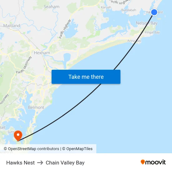 Hawks Nest to Chain Valley Bay map