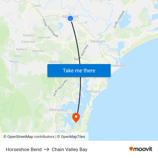 Horseshoe Bend to Chain Valley Bay map