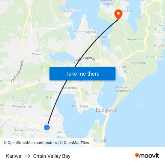 Kanwal to Chain Valley Bay map