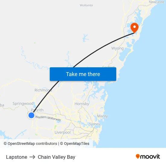Lapstone to Chain Valley Bay map