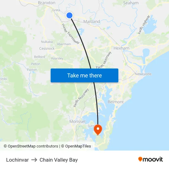 Lochinvar to Chain Valley Bay map