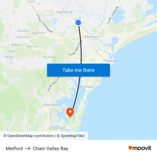 Metford to Chain Valley Bay map
