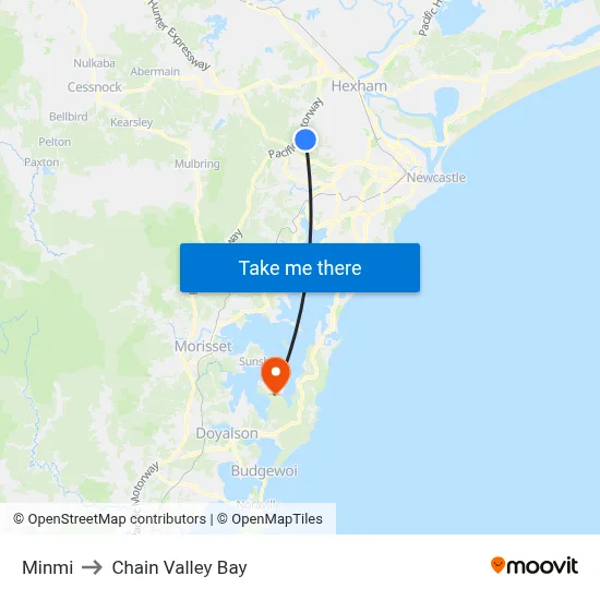 Minmi to Chain Valley Bay map