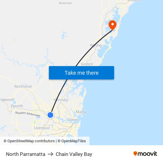 North Parramatta to Chain Valley Bay map