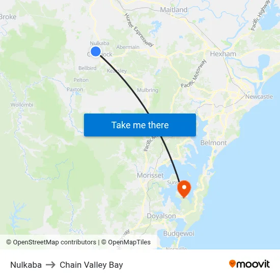 Nulkaba to Chain Valley Bay map