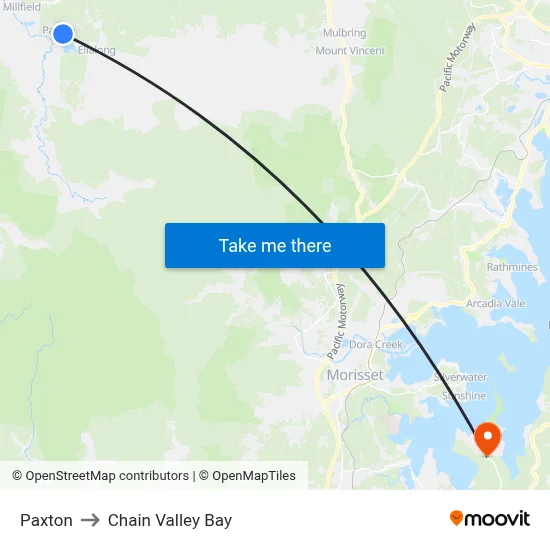 Paxton to Chain Valley Bay map