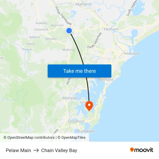 Pelaw Main to Chain Valley Bay map