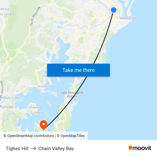 Tighes Hill to Chain Valley Bay map