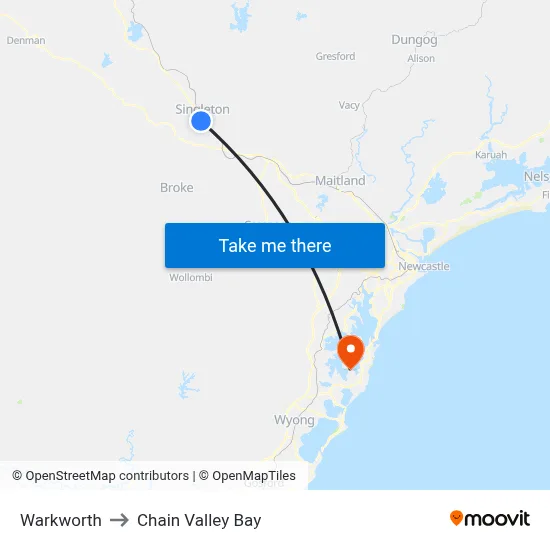 Warkworth to Chain Valley Bay map