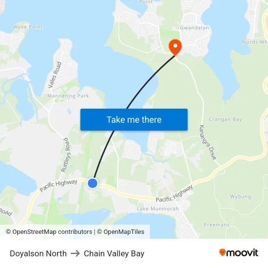 Doyalson North to Chain Valley Bay map