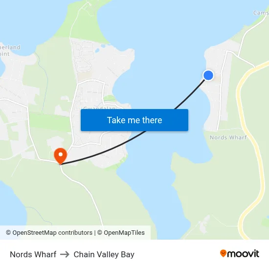 Nords Wharf to Chain Valley Bay map