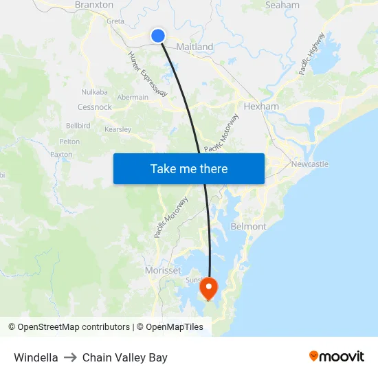 Windella to Chain Valley Bay map