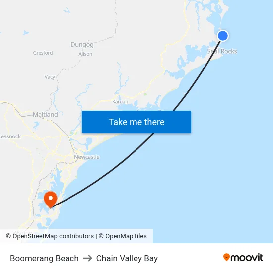 Boomerang Beach to Chain Valley Bay map
